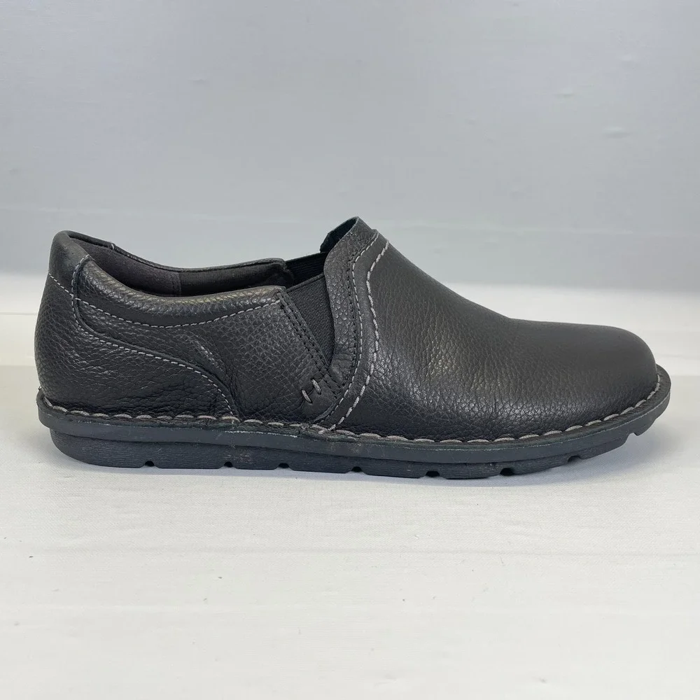 Clarks Janice Barrie Loafers Womens Size 7.5 M Black Leather Slip On Shoes